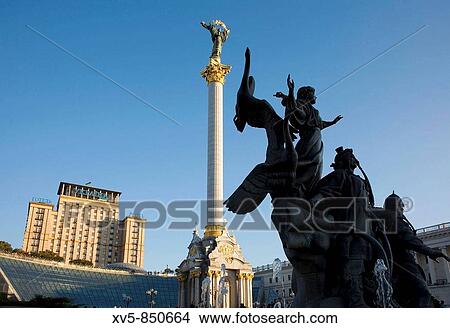 Ukraine Kiev Independence Square Monuments: the Varangians believed founders of the city and the Berehynia at the botton View Large Photo Image Picture - Ukraine Kiev Independence Square Monuments: the Varangians believed founders of the city and the Berehynia at the botton. Fotosearch