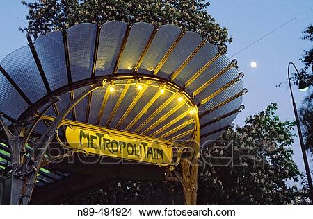 Underbround station, Porte Dauphine, art nouveau style, chestnut tree in flower, moon, Paris. France View Large Photo Image Picture - Underbround station, Porte Dauphine, art nouveau style, chestnut tree in flower, moon, Paris. France. Fotosearch