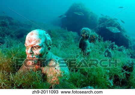 Underwater museum "Reddening leaders", Vladimir Ilyich Ulyanov, Lenin, sculpture, Cape Tarhankut, Tarhan Qut, Black sea, Crimea, Ukraine, Eastern Europe. View Large Photo Image Stock Image - Underwater museum "Reddening leaders", Vladimir Ilyich Ulyanov, Lenin, sculpture, Cape Tarhankut, Tarhan Qut, Black sea, Crimea, Ukraine, Eastern Europe.. Fotosearch