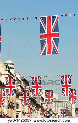 Stock Photo - Union Jack Flags along Regent Street to Celebrate the Royal Wedding, London, England. Fotosearch