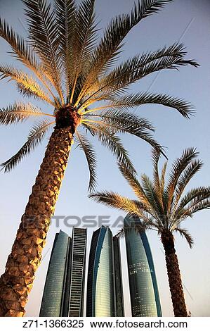 Stock Photography - United Arab Emirates, Abu Dhabi, Etihad Towers, palms,. Fotosearch