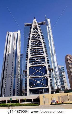 Picture - United Arab Emirates, Dubai, Jumeirah Lake Towers, Indigo Tower, Lake Terrace. Fotosearch