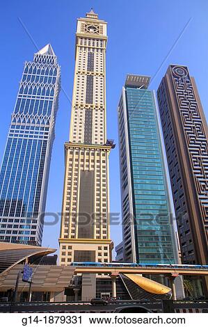 United Arab Emirates, Dubai, Trade Centre, Sheikh Zayed Road, Emirates Towers Metro Station, Red Line, Al Yaqoub Tower, Capricorn Tower, Al Rostamani Maze Tower View Large Photo Image Stock Image - United Arab Emirates, Dubai, Trade Centre, Sheikh Zayed Road, Emirates Towers Metro Station, Red Line, Al Yaqoub Tower, Capricorn Tower, Al Rostamani Maze Tower. Fotosearch