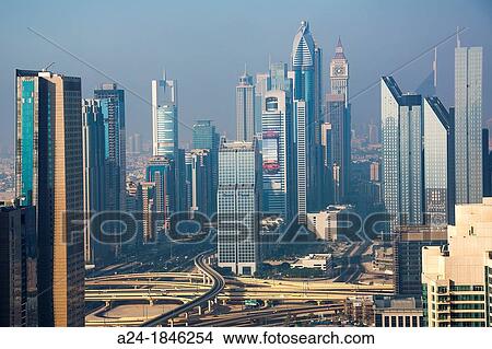 United Arab Emirates UAE, Dubai City, Down town skyline, Sheikh Zayed Road View Large Photo Image Picture - United Arab Emirates UAE, Dubai City, Down town skyline, Sheikh Zayed Road. Fotosearch
