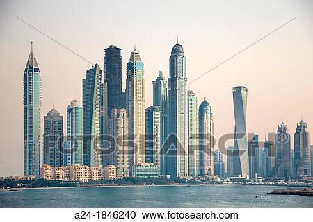Stock Image - United Arab Emirates UAE, Dubai City, Dubai Marina Skyline. Fotosearch
