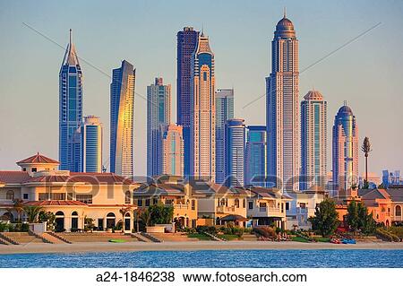 Stock Photo - United Arab Emirates UAE, Dubai City, Dubai Marina Skyline. Fotosearch