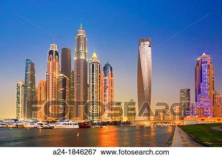 Stock Photo - United Arab Emirates UAE, Dubai City, Dubai Marina Skyline. Fotosearch