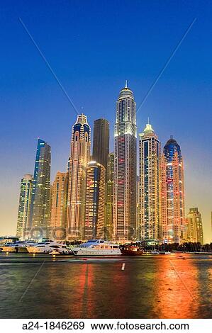 Stock Photo - United Arab Emirates UAE, Dubai City, Dubai Marina Skyline. Fotosearch