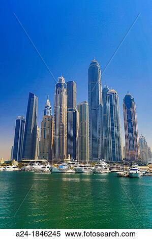 United Arab Emirates UAE, Dubai City, Dubai Marina Skyline View Large Photo Image Stock Photography - United Arab Emirates UAE, Dubai City, Dubai Marina Skyline. Fotosearch