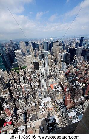 Stock Photograph - United States, New York City, Manhattan, View from the Empire State Building over Manhattan. Fotosearch