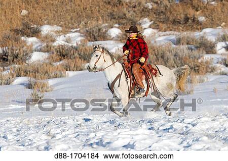 Picture - United States, Wyoming, Shell, The Hideout Guest Ranch, cowgirl. Fotosearch