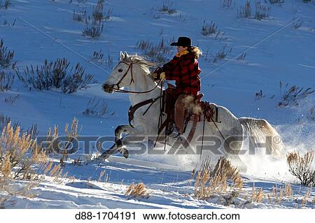 Stock Image - United States, Wyoming, Shell, The Hideout Guest Ranch, cowgirl. Fotosearch