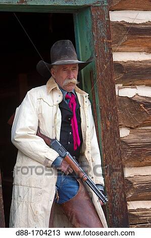 Stock Image - United States, Wyoming, Shell, The Hideout Guest Ranch, cow-boy, Boots. Fotosearch