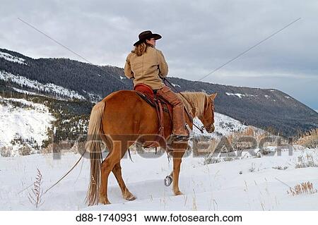 Stock Image - United States, Wyoming, Shell, The Hideout Guest Ranch, cow-boy. Fotosearch