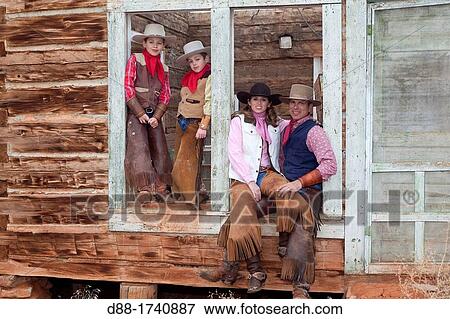 Stock Photo - United States, Wyoming, Shell, The Hideout Guest Ranch, cowboys. Fotosearch