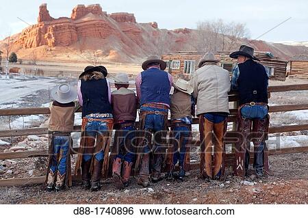 Stock Photograph - United States, Wyoming, Shell, The Hideout Guest Ranch, cow-boys. Fotosearch