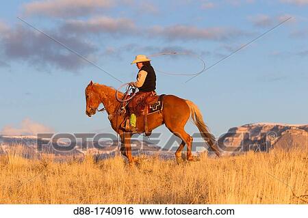 Stock Photograph - United States, Wyoming, Shell, The Hideout Guest Ranch, cow-boy. Fotosearch