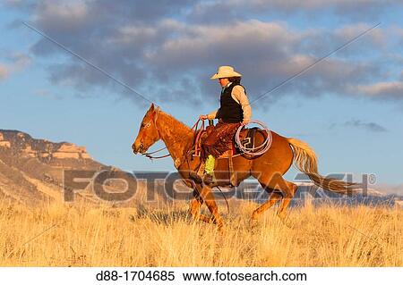 Stock Photography - United States, Wyoming, Shell, The Hideout Guest Ranch, cowgirl. Fotosearch