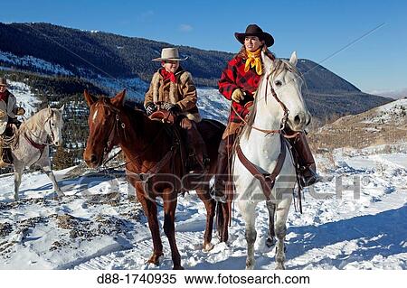 Stock Photography - United States, Wyoming, Shell, The Hideout Guest Ranch, cow-boys. Fotosearch