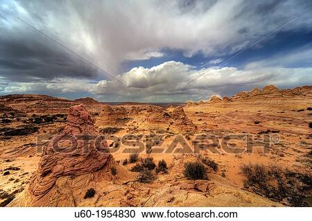 Stock Image - Unusual rock formations formed by erosion of sandstone make up the landscape at South Coyote Buttes at Vermillion Cliffs National Monument, Arizona.. Fotosearch