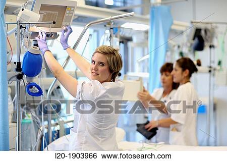 Stock Photograph - URPA, PACU postanesthesia care unit, Onkologikoa Hospital, Oncology Institute, Case Center for prevention, diagnosis and treatment of cancer, Donostia, San Sebastian, Gipuzkoa, Basque Country, Spain. Fotosearch