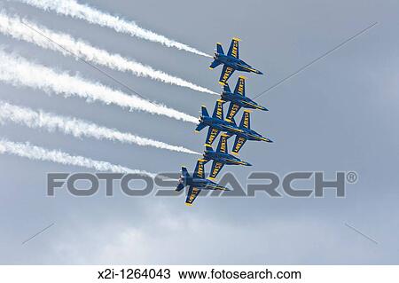 Stock Image - US Navy Flight Demonstration Squadron Blue Angels perform in air show at NAS Jacksonville, Florida. Fotosearch