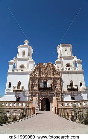 USA, Arizona, San Xavier del Bac Mission, National Historic Landmark, Tohono O'odham San Xavier Indian Reservation, founded in 1692. View Large Photo Image Stock Image - USA, Arizona, San Xavier del Bac Mission, National Historic Landmark, Tohono O'odham San Xavier Indian Reservation, founded in 1692.. Fotosearch