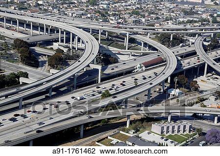 USA, California, city of Los Angeles, aerial photography, interstate 101 and Santa Monica freeways intersection View Large Photo Image Stock Image - USA, California, city of Los Angeles, aerial photography, interstate 101 and Santa Monica freeways intersection. Fotosearch