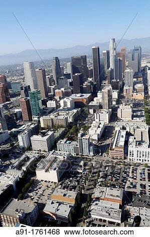 USA, California, city of Los Angeles, aerial photography, Downtown skyscrapers View Large Photo Image Stock Photo - USA, California, city of Los Angeles, aerial photography, Downtown skyscrapers. Fotosearch