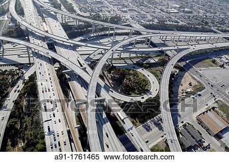 USA, California, city of Los Angeles, aerial photography, interstate 101 and Santa Monica freeways intersection View Large Photo Image Stock Photography - USA, California, city of Los Angeles, aerial photography, interstate 101 and Santa Monica freeways intersection. Fotosearch