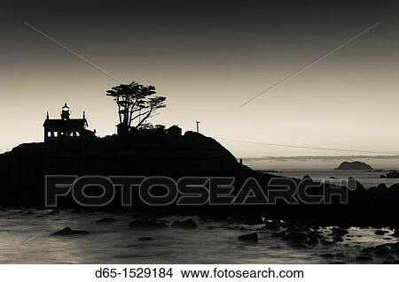 Picture - USA, California, Northern California, North Coast, Crescent City, Battery Point Lighthouse, dusk. Fotosearch