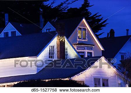 USA, California, Northern California, North Coast, Mendocino, Christmas decorations, evening View Large Photo Image Stock Photo - USA, California, Northern California, North Coast, Mendocino, Christmas decorations, evening. Fotosearch