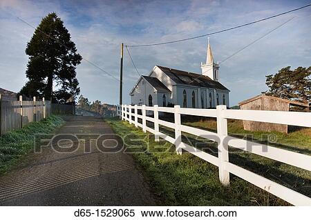 Stock Photography - USA, California, Northern California, North Coast, Bodega, Saint Teresa of Avila Church featured in the film, The Birds by Alfred Hitchcock. Fotosearch