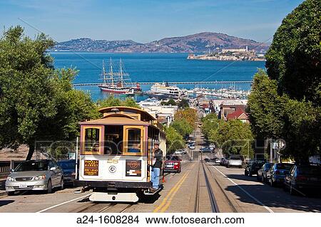 USA-California-San Francisco City-Hyde Street-Tramway-Alcatraz Prison Island View Large Photo Image Picture - USA-California-San Francisco City-Hyde Street-Tramway-Alcatraz Prison Island. Fotosearch
