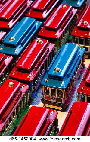 Picture - USA, California, San Francisco, miniature San Francisco cable car toys. Fotosearch