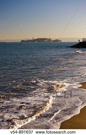 Usa, California, San Francisco, Presidio Beach and Alcatraz Island View Large Photo Image Stock Photo - Usa, California, San Francisco, Presidio Beach and Alcatraz Island. Fotosearch