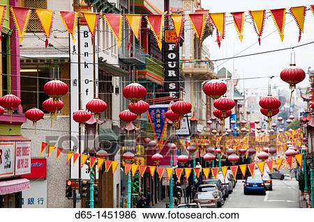 USA, California, San Francisco, Chinatown, Chinese street lanterns View Large Photo Image Stock Photograph - USA, California, San Francisco, Chinatown, Chinese street lanterns. Fotosearch
