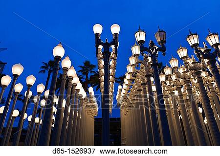 Stock Photo - USA, California, Southern California, Los Angeles, Los Angeles County Museum of Art, LACMA, Urban Light by Chris Burden. Fotosearch