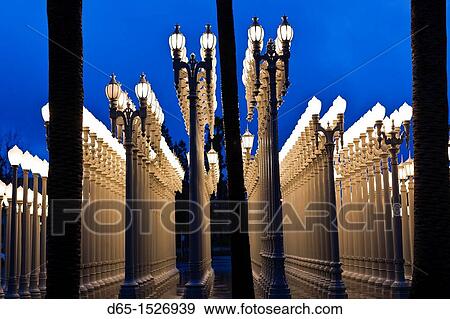 Stock Photo - USA, California, Southern California, Los Angeles, Los Angeles County Museum of Art, LACMA, Urban Light by Chris Burden. Fotosearch