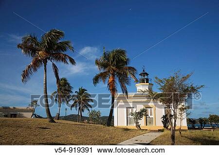 Stock Image - Usa, Caribbean, Puerto Rico, Vieques Island, Isabel Segunda, Punta Mulas Lighthouse Faro de Puntas Mulas. Fotosearch