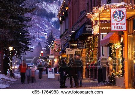 USA, Colorado, Aspen, downtown shoppers, dusk View Large Photo Image Stock Image - USA, Colorado, Aspen, downtown shoppers, dusk. Fotosearch