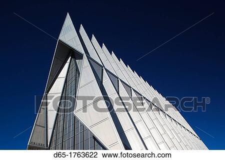 Stock Image - USA, Colorado, Colorado Springs, United States Air Force Academy, Cadet's Chapel, exterior. Fotosearch
