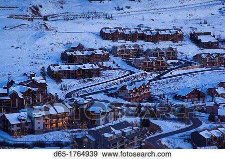 USA, Colorado, Crested Butte, Mount Crested Butte Ski Village, elevated view, winter, dusk View Large Photo Image Stock Photo - USA, Colorado, Crested Butte, Mount Crested Butte Ski Village, elevated view, winter, dusk. Fotosearch
