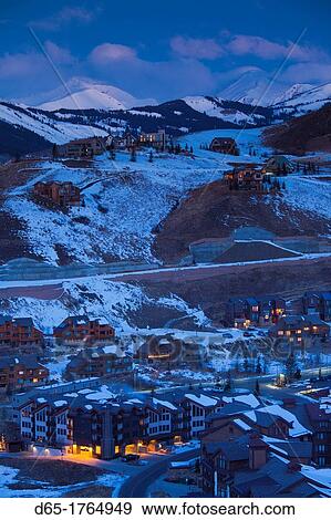 USA, Colorado, Crested Butte, Mount Crested Butte Ski Village, elevated view, dawn View Large Photo Image Stock Photo - USA, Colorado, Crested Butte, Mount Crested Butte Ski Village, elevated view, dawn. Fotosearch