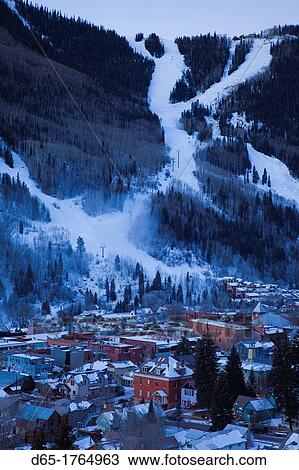 USA, Colorado, Telluride, elevated town view from Tomboy Road, dawn View Large Photo Image Stock Image - USA, Colorado, Telluride, elevated town view from Tomboy Road, dawn. Fotosearch