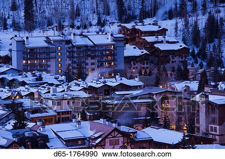 USA, Colorado, Vail, elevated town and resort view, dawn, winter View Large Photo Image Stock Image - USA, Colorado, Vail, elevated town and resort view, dawn, winter. Fotosearch