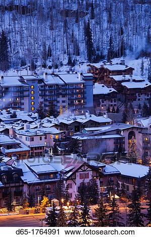 USA, Colorado, Vail, elevated town and resort view, dawn, winter View Large Photo Image Stock Image - USA, Colorado, Vail, elevated town and resort view, dawn, winter. Fotosearch