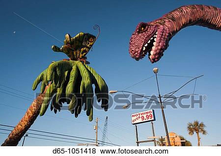 USA, Florida, Florida Panhandle, Panama City Beach, dinosaur statue at miniature golf course View Large Photo Image Stock Photo - USA, Florida, Florida Panhandle, Panama City Beach, dinosaur statue at miniature golf course. Fotosearch