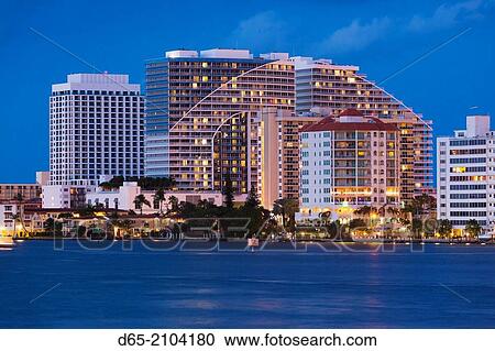 USA, Florida, Fort Lauderdale, elevated view of Fort Lauderdale Beach from Intercaostal Waterway, dusk. View Large Photo Image Stock Image - USA, Florida, Fort Lauderdale, elevated view of Fort Lauderdale Beach from Intercaostal Waterway, dusk.. Fotosearch