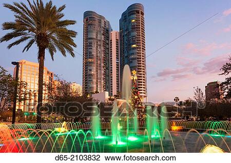 USA, Florida, Fort Lauderdale, Las Olas River House Condo Building, Las Olas Riverwalk Area, with Bubier Park Fountain, evening. View Large Photo Image Stock Image - USA, Florida, Fort Lauderdale, Las Olas River House Condo Building, Las Olas Riverwalk Area, with Bubier Park Fountain, evening.. Fotosearch